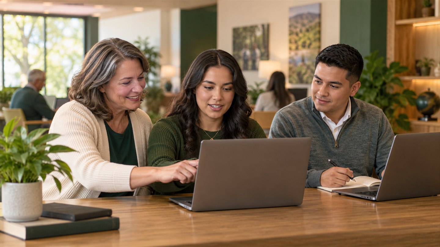 New ward consultants practicing how to guide someone at a computer